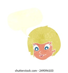 caricatura de cara femenina con burbuja de habla