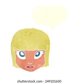 cartoon female face with speech bubble