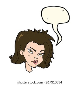 caricatura de cara femenina con burbuja de habla