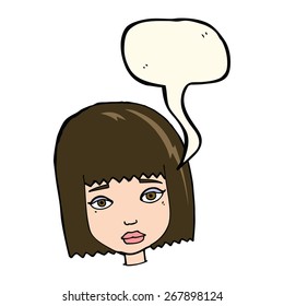 cartoon female face with speech bubble