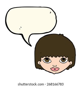caricatura de cara femenina con burbuja de habla