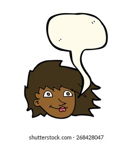 caricatura de cara femenina con burbuja de habla