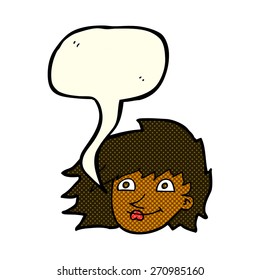 cartoon female face with speech bubble