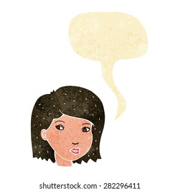 caricatura de cara femenina con burbuja de habla