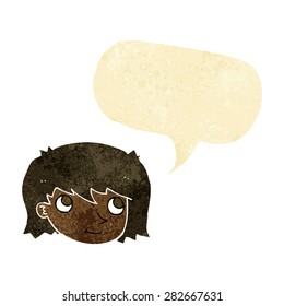 cartoon female face with speech bubble
