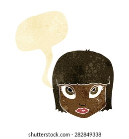 cartoon female face with speech bubble
