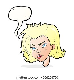 cartoon female face with speech bubble