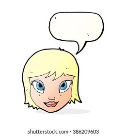 cartoon female face with speech bubble