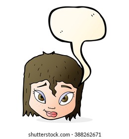 cartoon female face with speech bubble