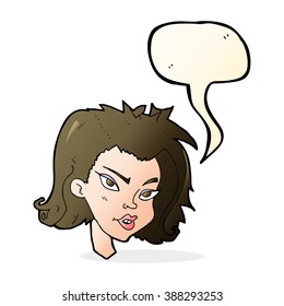 cartoon female face with speech bubble