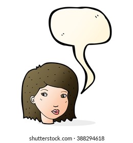 cartoon female face with speech bubble