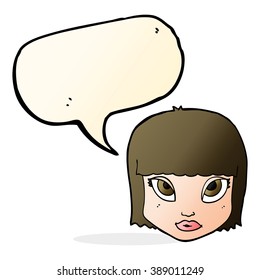 caricatura de cara femenina con burbuja de habla