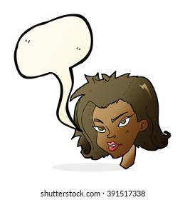 caricatura de cara femenina con burbuja de habla