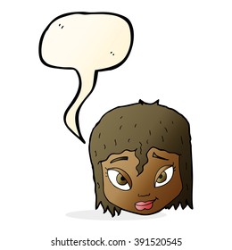 caricatura de cara femenina con burbuja de habla
