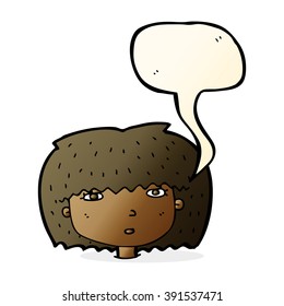 caricatura de cara femenina con burbuja de habla
