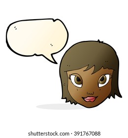 caricatura de cara femenina con burbuja de habla