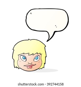 cartoon female face with speech bubble