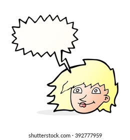cartoon female face with speech bubble