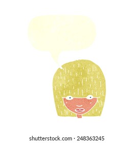 cartoon female face staring with speech bubble