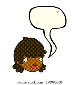 cartoon female face with surprised expression with speech bubble