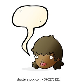 cartoon female face with surprised expression with speech bubble