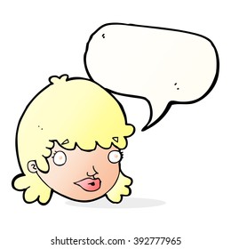 cartoon female face with surprised expression with speech bubble