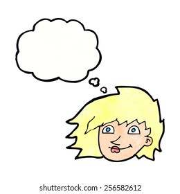 cartoon female face with thought bubble