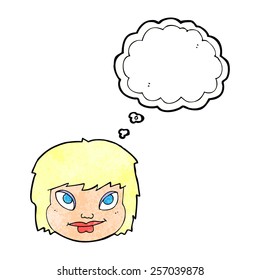 cartoon female face with thought bubble