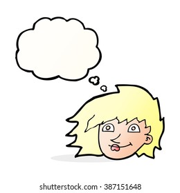 cartoon female face with thought bubble