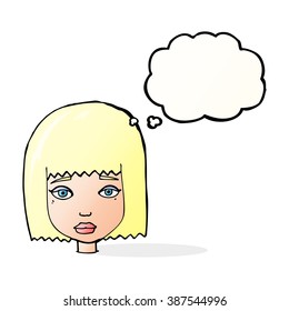 caricatura de cara femenina con burbuja de pensamiento