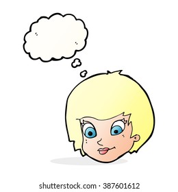 cartoon female face with thought bubble