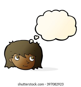caricatura de cara femenina con burbuja de pensamiento