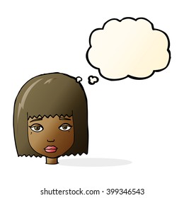 cartoon female face with thought bubble