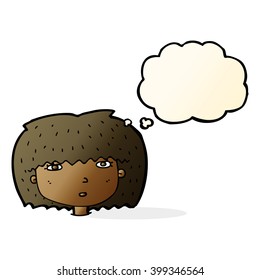 cartoon female face with thought bubble