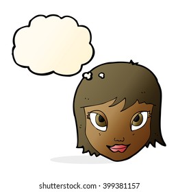 cartoon female face with thought bubble