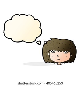 cartoon female face with thought bubble