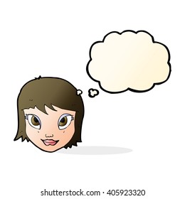 cartoon female face with thought bubble