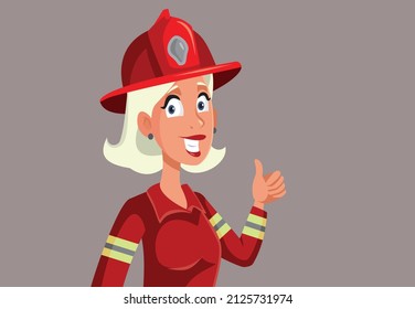 
Cartoon Female Firefighter with Thumbs Up Making Ok Gesture. Portrait of a beautiful first-time responder wearing safety equipment
