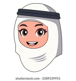 Cartoon Female Had Smile Face With Hijab Vectors Illustration