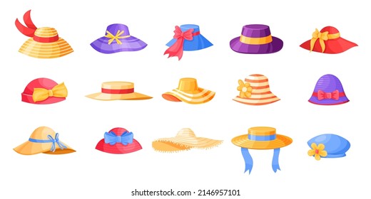 Cartoon female hat. Retro fashion headwear, modern elegant clothes. Vector hat collection