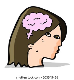 cartoon female head with brain symbol