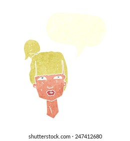 cartoon female head with speech bubble