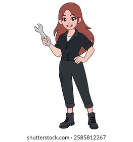 Cartoon Female Junior Technician Vectors Illustration