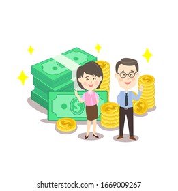 Cartoon Female and Male have Money Vector