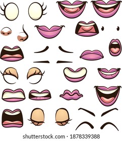 Cartoon female mouths pronouncing different phonemes. Vector clip art illustration with simple gradients. Some elements on separate layers.
