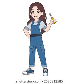 Cartoon Female Part Time Technician Vectors Illustration