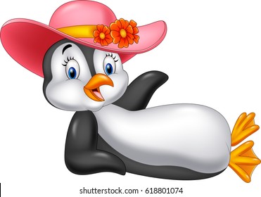 Cartoon female penguin relaxing