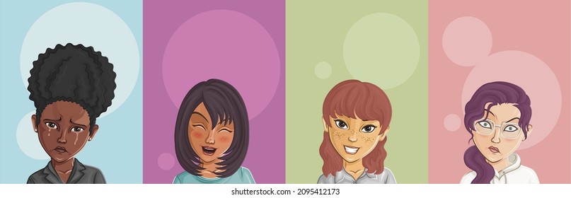Cartoon Female portrait. Woman avatar. Vector character. Girl portrait