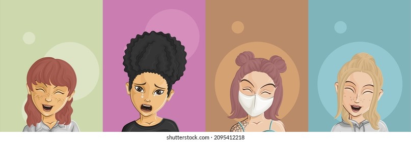 Cartoon Female portrait. Woman avatar. Vector character. Girl portrait