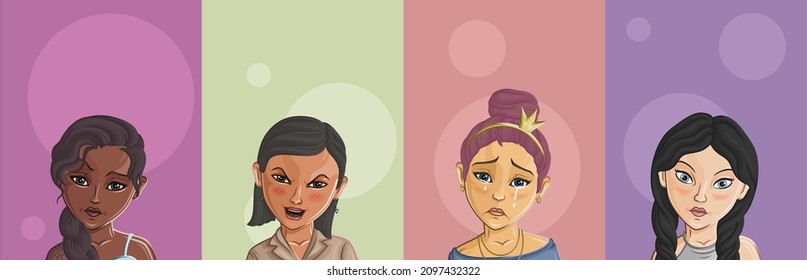 Cartoon Female portrait. Woman avatar. Vector character. Girl portrait